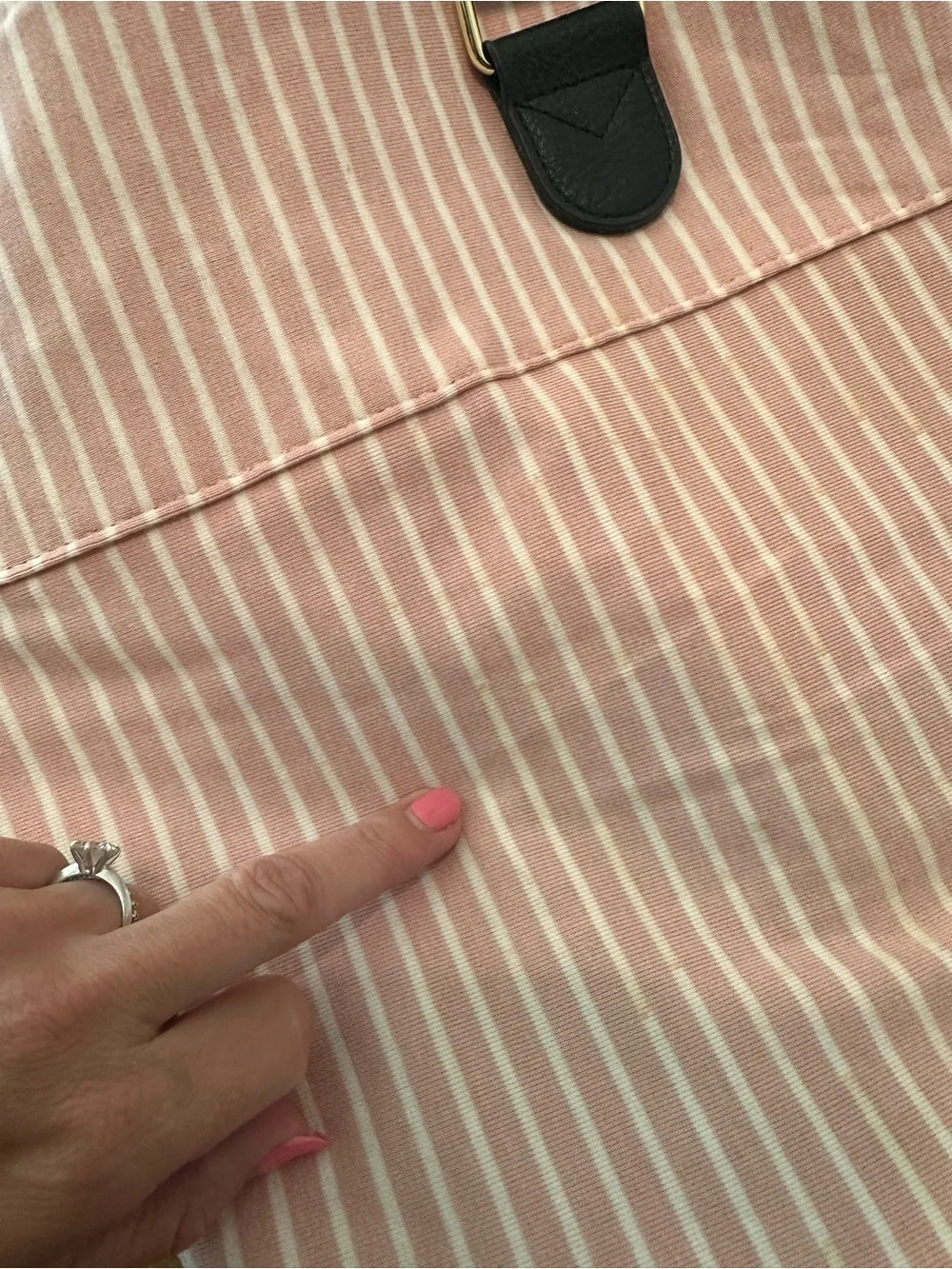 Madden Girl Pink Stripe and Black Trim Duffel Bag